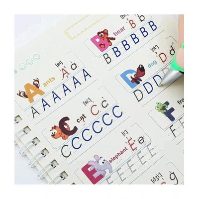 WISHKEY Practice Copy Book Set of 4 Magic Writing & Drawing Books Kit for Toddler Alphabet, maths,drawing Learning Handwriting Educational Playset for Kids With Pen,Refills & Pen grip for Preschooler