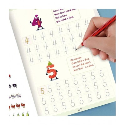 WISHKEY Practice Copy Book Set of 4 Magic Writing & Drawing Books Kit for Toddler Alphabet, maths,drawing Learning Handwriting Educational Playset for Kids With Pen,Refills & Pen grip for Preschooler