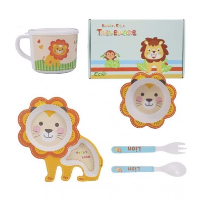 WISHKEY Set Of 5 Pcs Cute Elephant Shape Bamboo Fibre Dinner Set for Toddler Kids, Weaning and Feeding Dining Set for Babies Meal Time