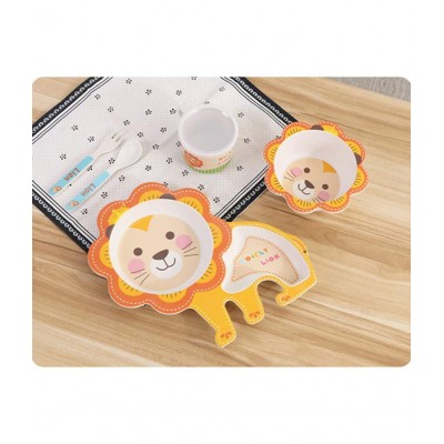 WISHKEY Set Of 5 Pcs Cute Elephant Shape Bamboo Fibre Dinner Set for Toddler Kids, Weaning and Feeding Dining Set for Babies Meal Time