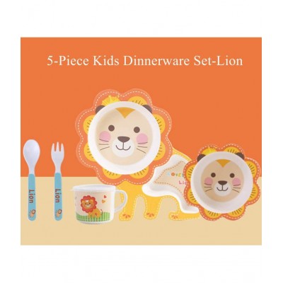 WISHKEY Set Of 5 Pcs Cute Elephant Shape Bamboo Fibre Dinner Set for Toddler Kids, Weaning and Feeding Dining Set for Babies Meal Time