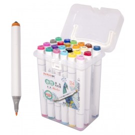 WISHKEY Set of 24 Dual Tip Double Sided Colorful Art Marker Pens For Drawing and Sketching,Quick Dry Smudge Proof Markers for Adults and Kids