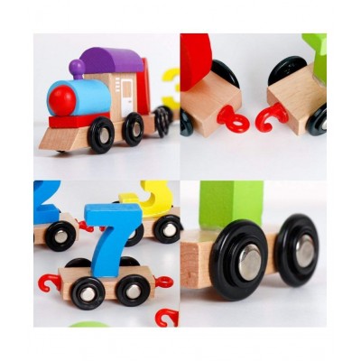 WISHKEY Wooden Digital Colorful Train with 0 to 9 Number, Learning Educational Model Vehicle Toy With Wheels For Toddler Kids 3 Years & Above (Pack Of 11, Multicolor)