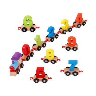 WISHKEY Wooden Digital Colorful Train with 0 to 9 Number, Learning Educational Model Vehicle Toy With Wheels For Toddler Kids 3 Years & Above (Pack Of 11, Multicolor)