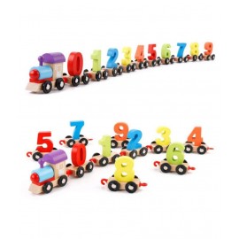 WISHKEY Wooden Digital Colorful Train with 0 to 9 Number, Learning Educational Model Vehicle Toy With Wheels For Toddler Kids 3 Years & Above (Pack Of 11, Multicolor)