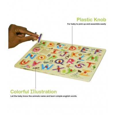 WISHKEY Wooden English Alphabet A to Z and Number Shapes with Early Educational Board for Preschooler Kids (Pack Of  2, Multicolor)