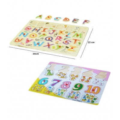 WISHKEY Wooden English Alphabet A to Z and Number Shapes with Early Educational Board for Preschooler Kids (Pack Of  2, Multicolor)