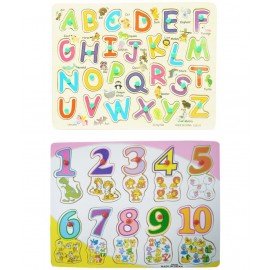 WISHKEY Wooden English Alphabet A to Z and Number Shapes with Early Educational Board for Preschooler Kids (Pack Of  2, Multicolor)