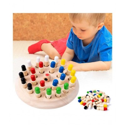 WISHKEY Wooden Memory Stick Chess Game, Educational Color Matching Block Board Brainteaser Kid Intelligence IQ Brain  Toy for Boys and Girls