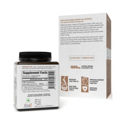 WOW Life Science Extra Virgin Coconut Oil, 60 Softgel Capsules WOW Life Science Extra Virgin Coconut Oil, 60 Softgel Capsules