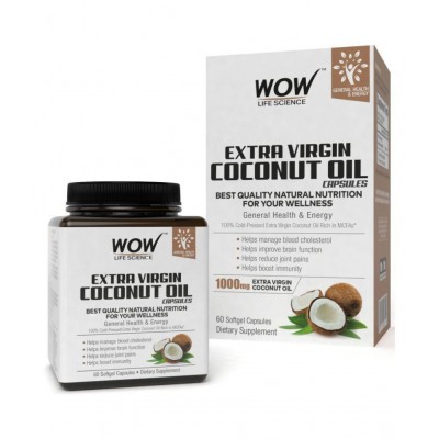 WOW Life Science Extra Virgin Coconut Oil, 60 Softgel Capsules WOW Life Science Extra Virgin Coconut Oil, 60 Softgel Capsules