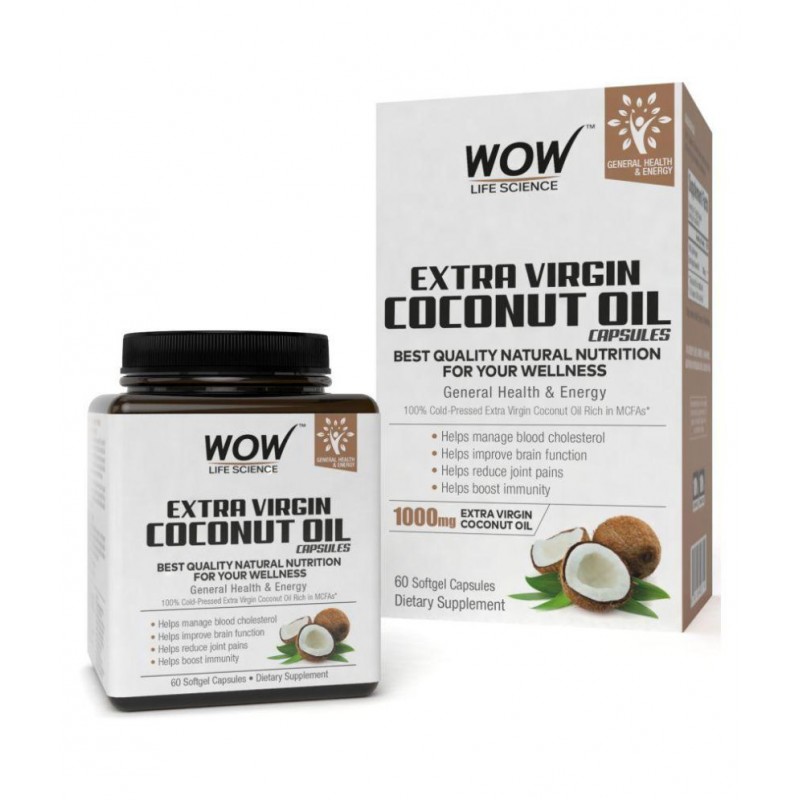 WOW Life Science Extra Virgin Coconut Oil, 60 Softgel Capsules WOW Life Science Extra Virgin Coconut Oil, 60 Softgel Capsules