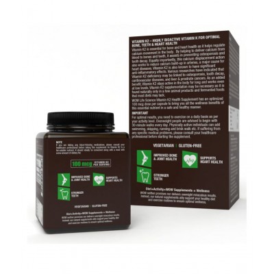 WOW Life Science Vitamin K2 Capsules - 100mcg - 60 Vegetarian Capsules