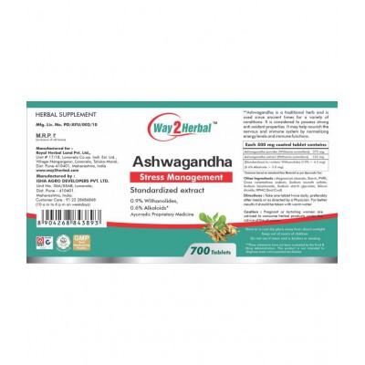 Way2Herbal Ashwagandha Tablet 700 no.s Pack Of 1 Way2Herbal Ashwagandha Tablet 700 no.s Pack Of 1