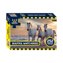 Webby Beautiful White Horses Cradboard Jigsaw Puzzle, 252 pieces