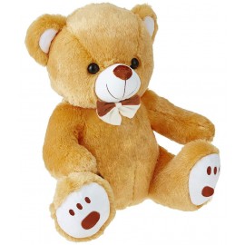 Webby Plush Cute Sitting Teddy Bear Soft Toys with Neck Bow and Foot Print, 35 cm Brown