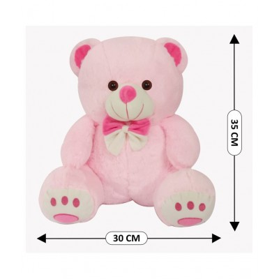 Webby Plush Cute Sitting Teddy Bear Soft Toys with Neck Bow and Foot Print, Pink 35 cm