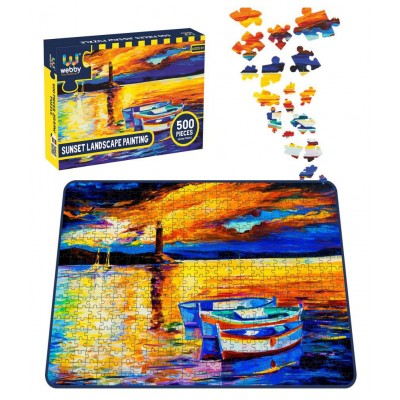 Webby Sunset Landscape Painting Cardboard Jigsaw Puzzle, 500 Pieces