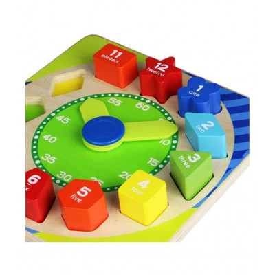 Webby Wooden Early Educational Teaching Clock-Time & Shapes Sorting Toy for Kids, 12 Pcs