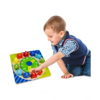 Webby Wooden Early Educational Teaching Clock-Time & Shapes Sorting Toy for Kids, 12 Pcs