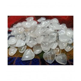 White Clear Quartz Small Puff Heart For Grid Natural Agate Stone ( 5 Pcs )