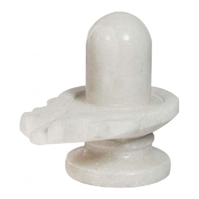 White Marble Shivling Shiva Lingam for Home Pooja Purpose Decorative Showpiece - 3 cm (Marble, White)