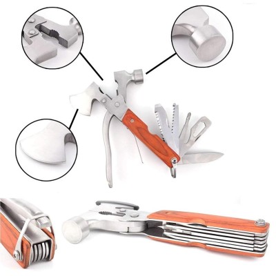 Xtandard-Hammer Tool Kit Portable 12 in 1 Multi Utility Multifunction Stainless Steel Hammer Tool Kit Knife Axe Bottle Opener Nut Car Safety Tool Kit