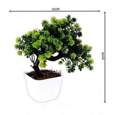 YUTIRITI Bonsai Plant Tree Green Leaves With Pot Green Artificial Tree Plastic - Pack of 1