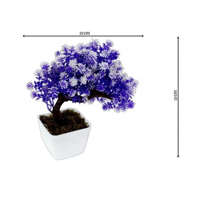 YUTIRITI Bonsai Tree White Flowers Purple Artificial Plants Bunch Plastic - Pack of 1