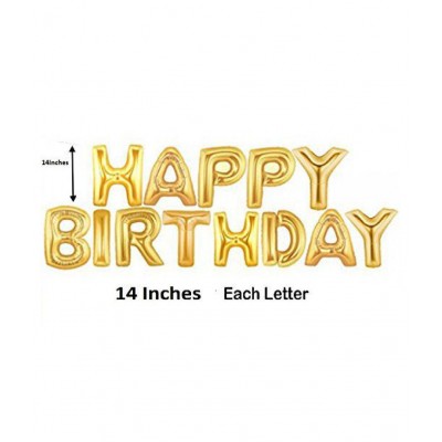 YUTIRITI Gold Happy Birthday Foil Balloon Banner 13 Alphabets Golden Color for Birthday Decoration