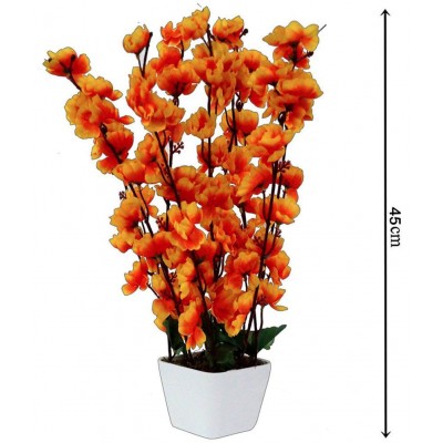 YUTIRITI Orchids Orange Artificial Flowers Bunch - Pack of 1