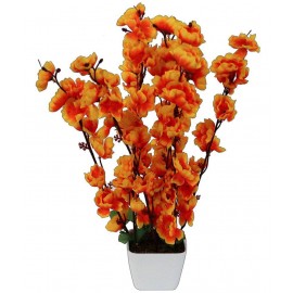 YUTIRITI Orchids Orange Artificial Flowers Bunch - Pack of 1