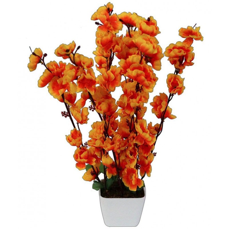 YUTIRITI Orchids Orange Artificial Flowers Bunch - Pack of 1