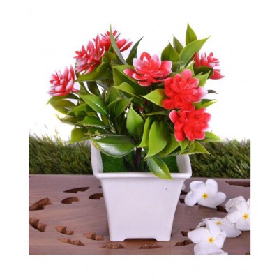 YUTIRITI Orchids Red Artificial Flowers Bunch - Pack of 1