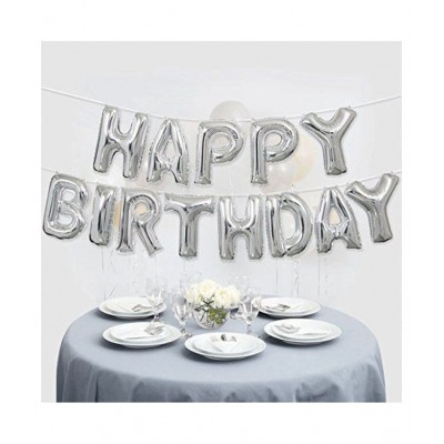 YUTIRITI Silver Happy Birthday Foil Balloon Banner 13 Alphabets Silver Color for Birthday Decoration