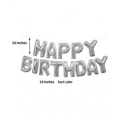 YUTIRITI Silver Happy Birthday Foil Balloon Banner 13 Alphabets Silver Color for Birthday Decoration