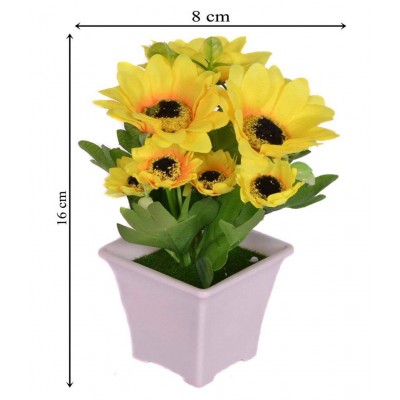 YUTIRITI Sunflower Yellow Artificial Flowers Bunch - Pack of 1