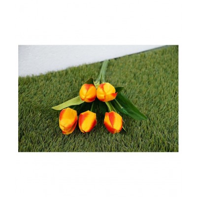 YUTIRITI Tulips Orange Artificial Flowers Bunch - Pack of 7