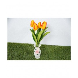 YUTIRITI Tulips Orange Artificial Flowers Bunch - Pack of 7
