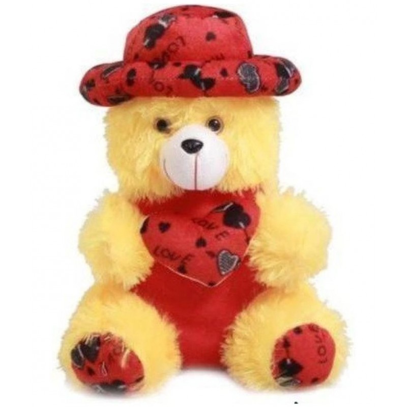 Yellow red cap teddy bear, soft toys, stuffed toy, plush toys, teddy bear for girls/boys/kids, valentine day gift, anniversary gift, teddy for girlfriend boyfriend