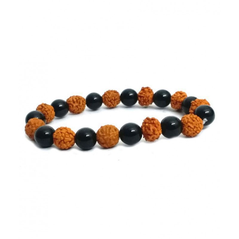 Yuiv Shoppe Crystal Black Onyx with Rudraksh beards Bracelet for Men and Women