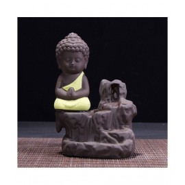 Yukti Yellow Polyresin Monk Buddha Smoke Backflow - Pack of 1