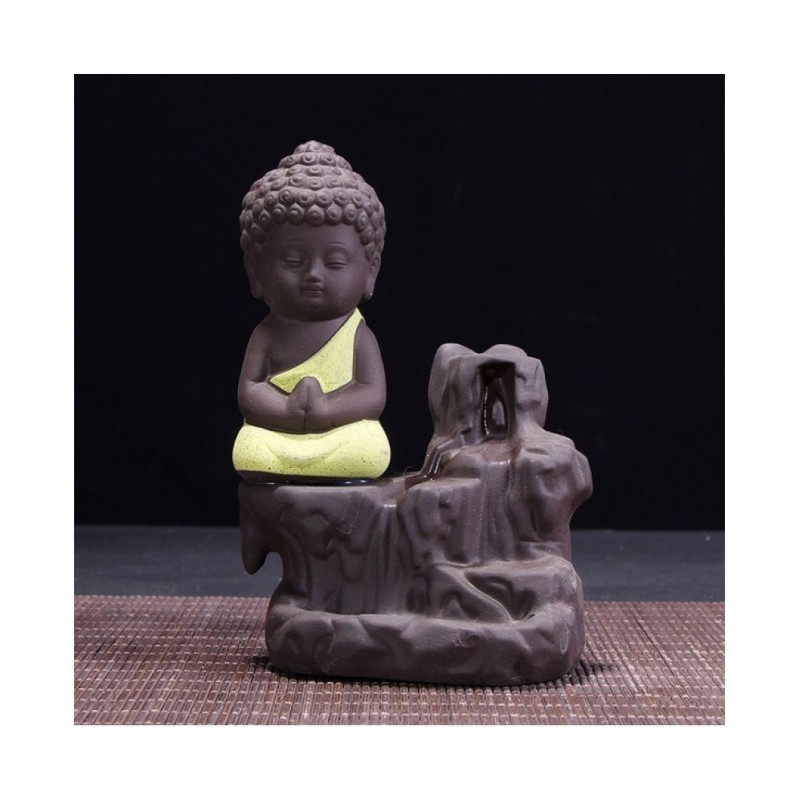 Yukti Yellow Polyresin Monk Buddha Smoke Backflow - Pack of 1