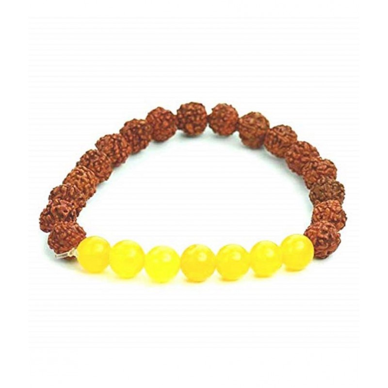 Yuvi Shoppe  Charged Activated Energized Yellow Aventurine and 5 Mukhi Rudraksh Single Bracelet 8 mm Bead