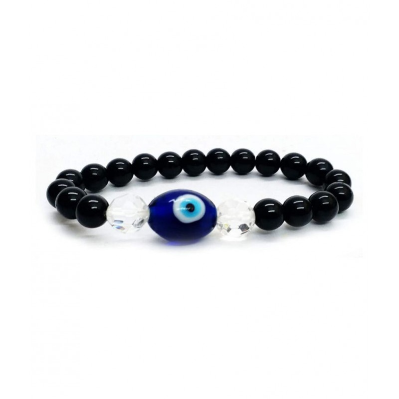 Yuvi Shoppe Crystal Black Onyx Rudraksh Bracelet with Evil Eye Bead (Multicolour)