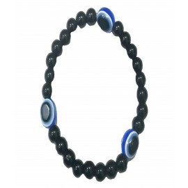 Yuvi Shoppe Natural Black Stones Crystal Healing Blue Evil Eye Bracelet for Men and Women (Free Size)