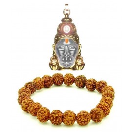 Yuvi Shoppe Real Natural 5 Mukhi (5 Face Rudraksha) Rudraksha Bracelet And Hanuman kavach With Gold Plted Chain