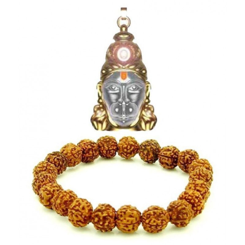 Yuvi Shoppe Real Natural 5 Mukhi (5 Face Rudraksha) Rudraksha Bracelet And Hanuman kavach With Gold Plted Chain