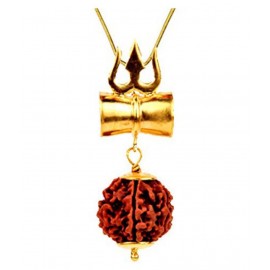 Yuvi Shoppe Rudraksha Damru Locket Pendant Shiv Shakti Kavach With Gold Plated Chain