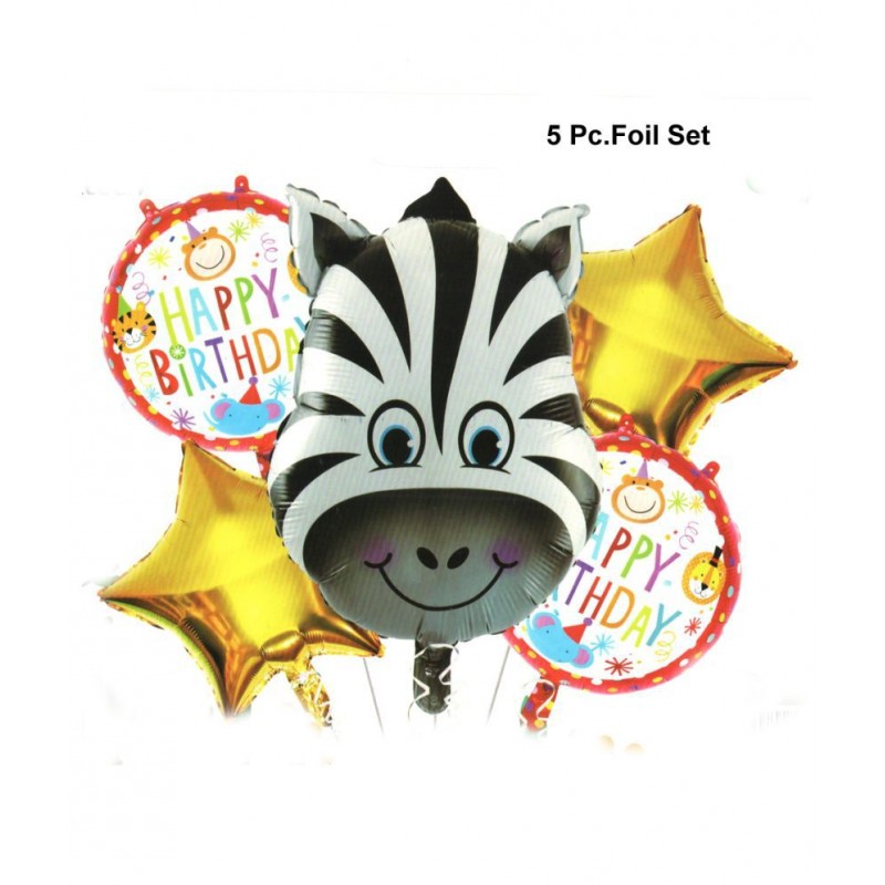 Zebra 5 Pc Theme Party Birthday Decorations Foil Balloons Bouquet Set for Decoration (Pack of 5 Jungle Theme)